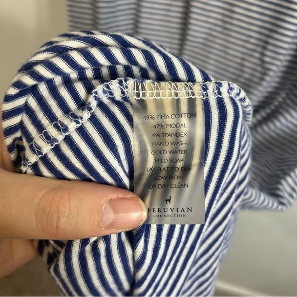 Peruvian Connection Mariners Blue White Stripe Jersey Cotton Modal Maxi Dress - Picture 4 of 5